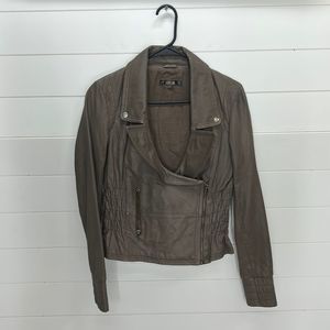 ASOS brown leather moto jacket fits like a size 4.